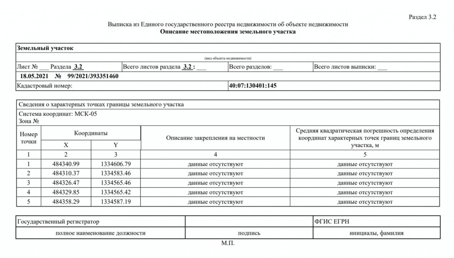 Выписка из егрн с координатами земельного